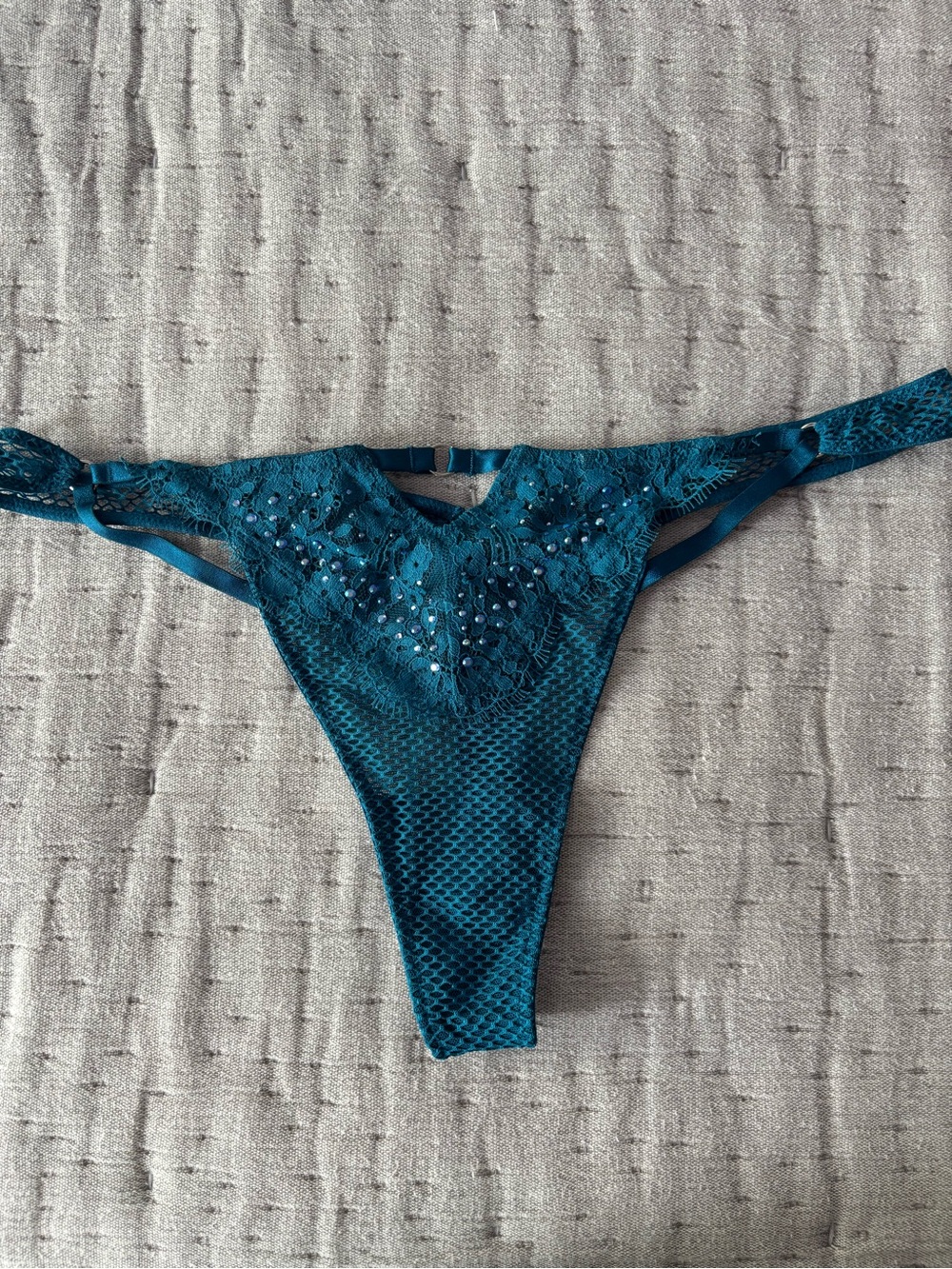 Victorias Secret Fashion Show rhinestone mesh thong panty Large NWT